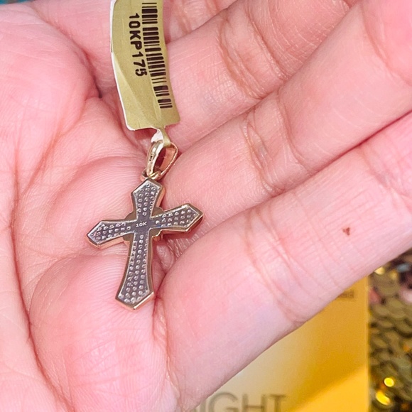 Solid 10K Gold Real Genuine Diamond Cross Necklace, Real Gold Cross Pendant Sale - Picture 6 of 6